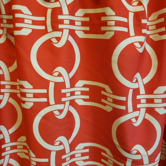 Aryeh Sleeveless Red and Cream Chainlink Design Dress, Large - Picture 5 of 5